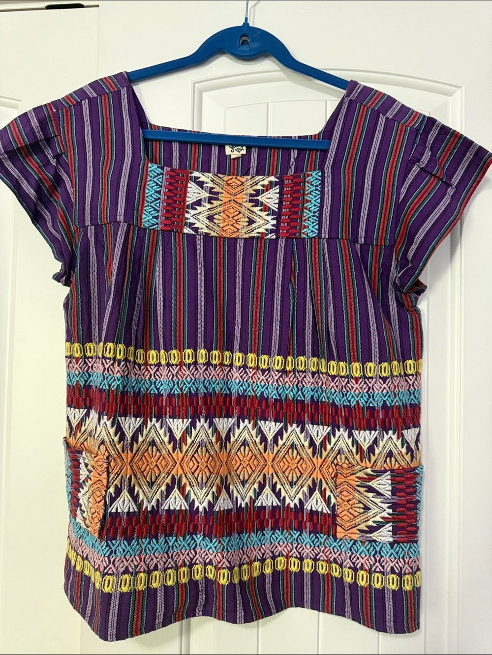 ivy jane Purple Multicolor Striped Embroidered Boho Top